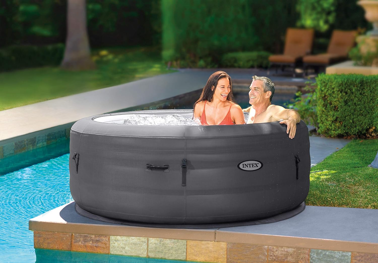 Simple Spa 28482EX –  idromassaggio gonfiabile, 4 posti, grigio, diametro 196 x 66 cm